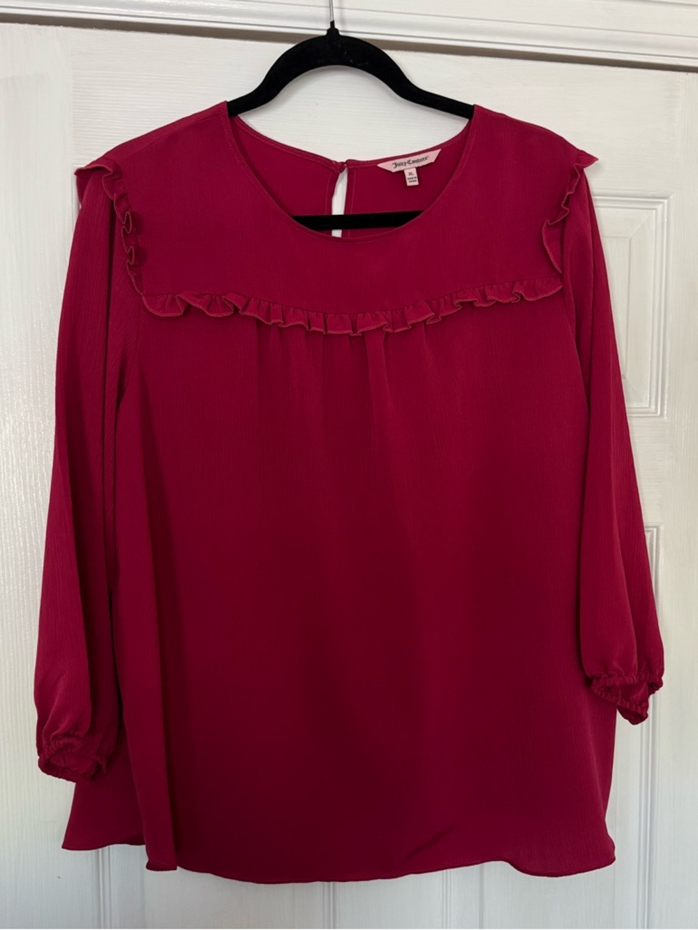 Juicy Couture Magenta Ruffle Yoke Long Sleeve Blouse in XL
